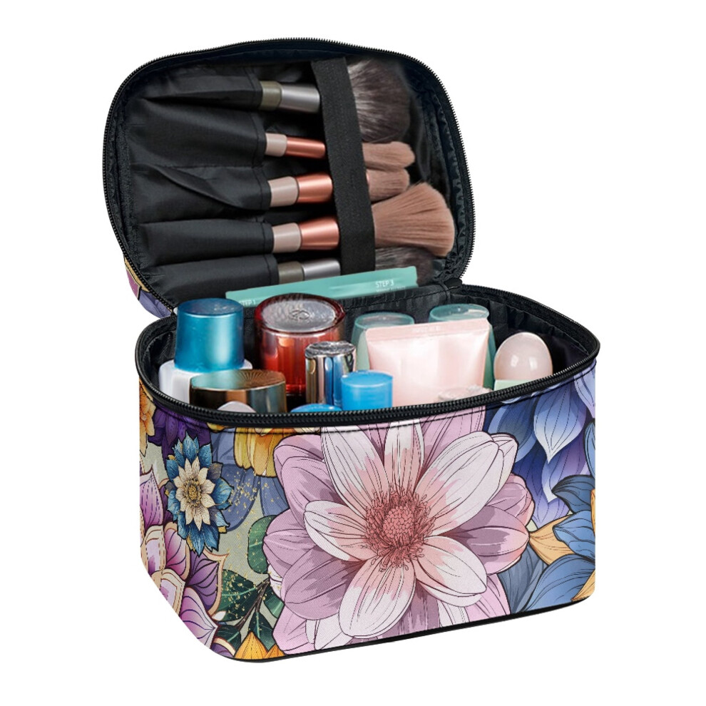 Polyester Makeup Skincare Organizer Flower Collage Art Hand-Held Travel Make Up Organizer Vanity Storage Friends Travel Carrying