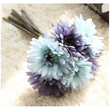 Artificial daisy flower bridal bridesmaid bouquet 7 branches silk daisy flower DIY decoration blue