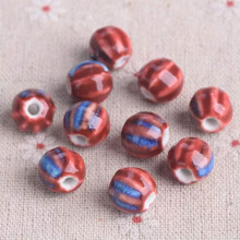 10pcs Round Pumpkin 10mm Handmade Flambed Glazed Enamel Ceramic Porcelain Beads-Red