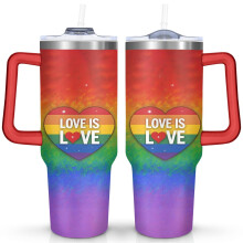 Rainbow Gradient Heart 40 oz Tumbler w/ Handle Lid & Straw – Stainless Steel, Vacuum Insulated – Great for Anniversary, Wedding, Birthday Gifts