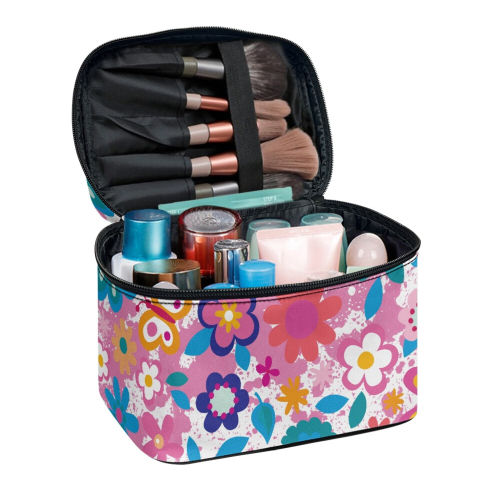 Cosmetic Organizer Double Zip with Slip-in Pockets Travel Makeup Bag with Brush Compartment Business Trips