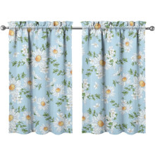 Floral Kitchen Curtains 36" L, Blue Short Tier for Sink/Bathroom/Cafe, Rod Pocket (2 Panels, 27.5"x36")