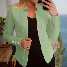 Women's Solid Color Open Front Blazer - Casual Long Sleeve Knit Blazer for Office & Work, Stretch Comfort Fit