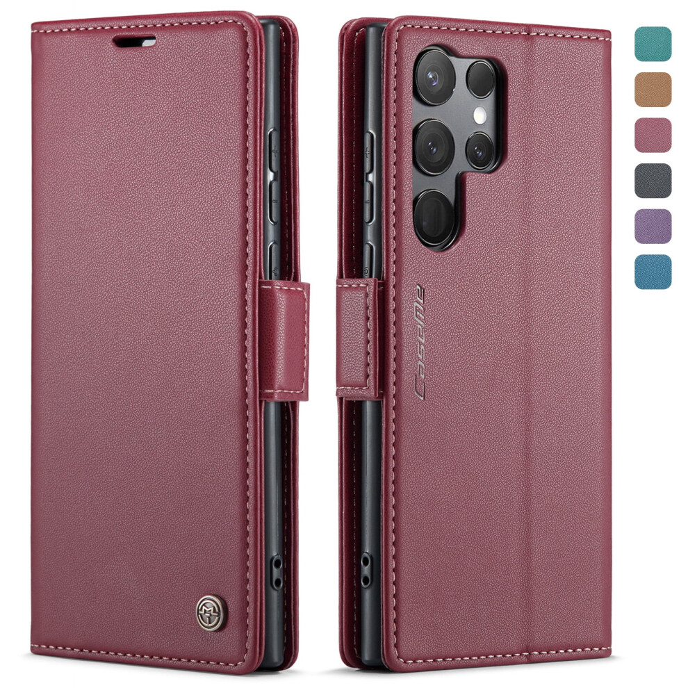Samsung Galaxy S24 Ultra Wallet Case Â Rfid-Blocking Pu Leather Folio With Magnetic Closure, Wine Red 9365509205778