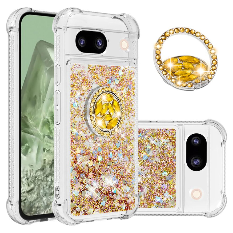 Case For Google Pixel 8A Liquid Glitter Quicksand Sparkle Cover With Ring Stand Shockproof Protection Gold 9771547573661