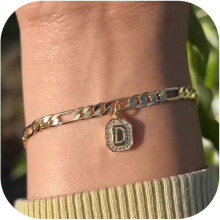 Gold Initial Bracelet for Women Mens Dainty Couples 14K Gold Plated Letter Bracelets for Women Non Tarnish Filled Gold Charm Bracelet Trendy