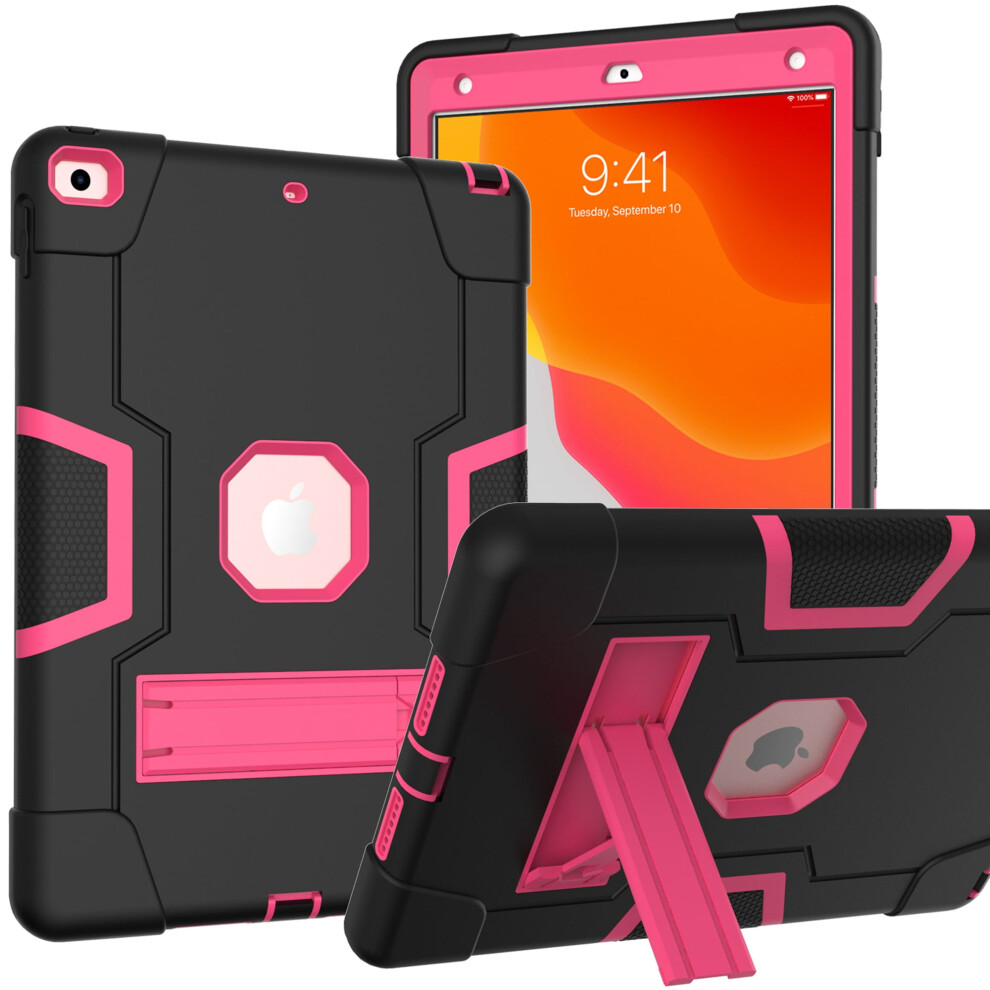 Shockproof Kids Case For Ipad 9Th/8Th/7Th Gen (10.2"), Heavy-Duty 3-Layer Rugged Protection With Kickstand Â /Rose Black 9479868650954