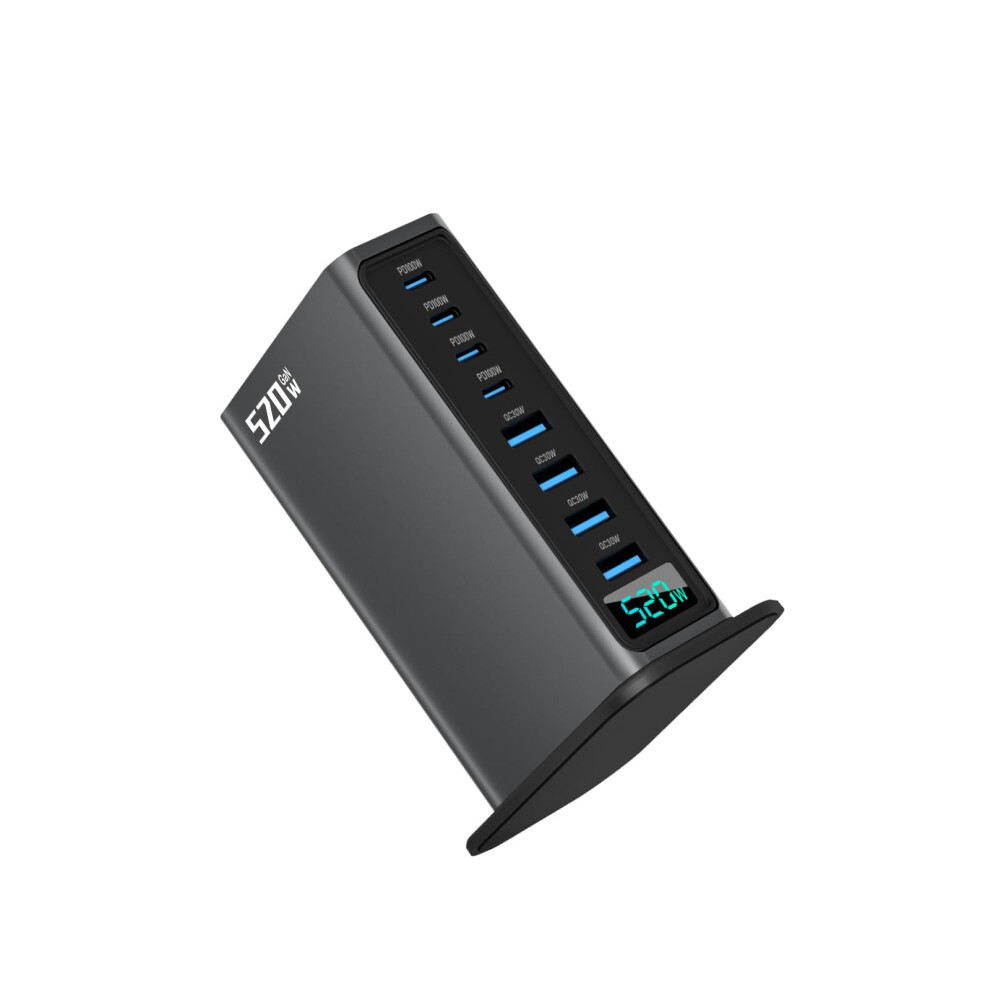 520W Gan 8Port Usb C Fast Charger With 5Ft Cord, Multidevice Charging Station For Laptop, Phone, Gunmetal 9092120203820