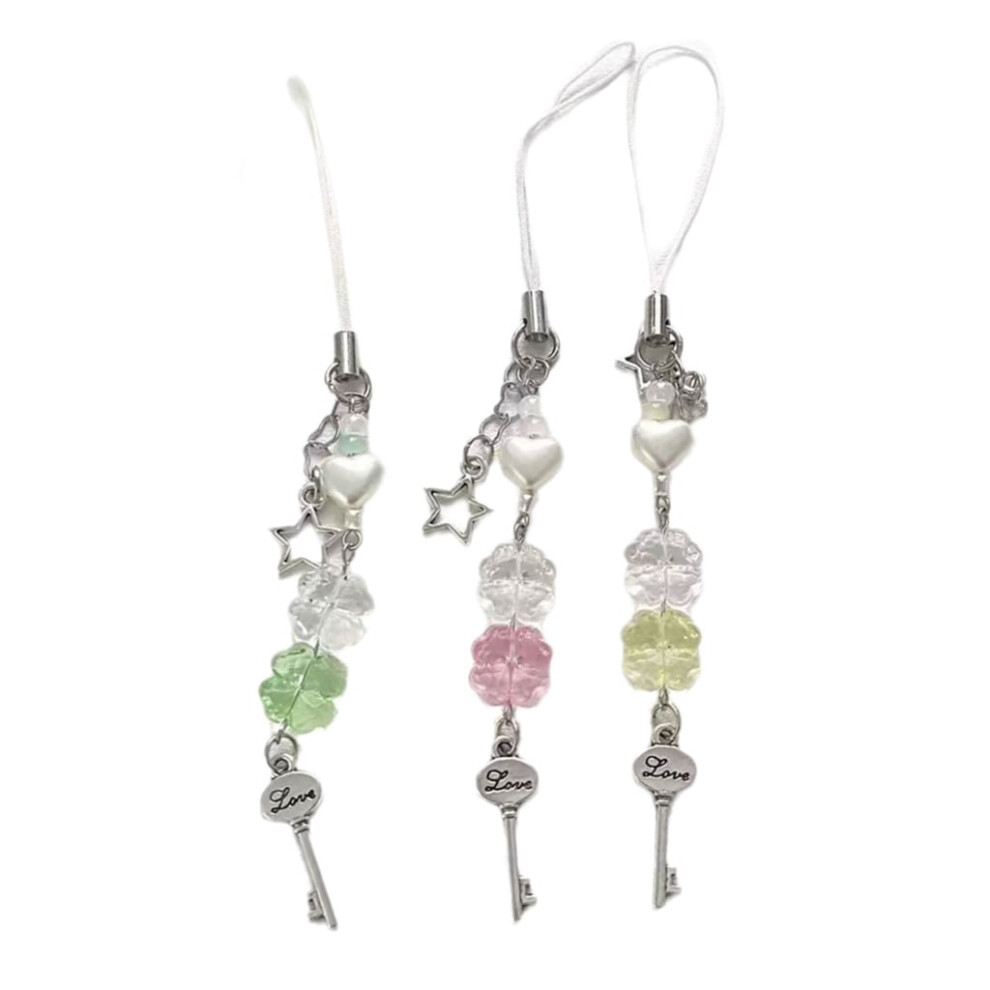 Fashionable Beaded Keychain Four Leaf Clovers Keychain Phone Charm Accessory 9479868919754