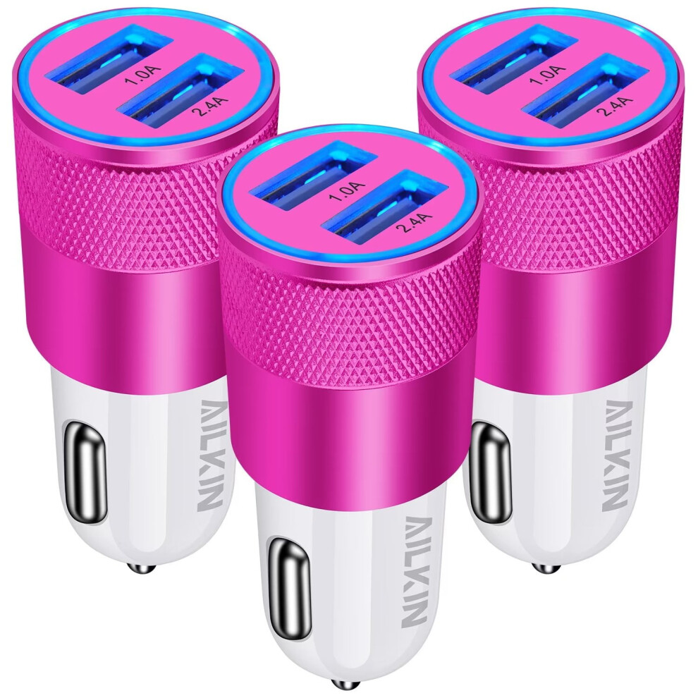 Car Charger, 3Pack 3.4A Dual Port Usb Car Charger Adaptor For Compatible With Iphone Charging Cigarette Lighter Socket Adapter,Rose 9365509146590