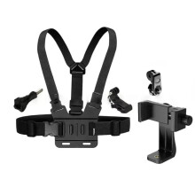 Camera Chest Mount and Phone Tripod Mount 5Piece Set, 360 Rotatable AntiSlip Strap for Hands Recording