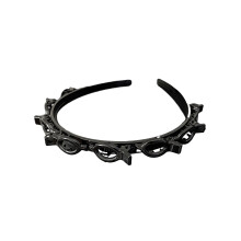 Xinwanna Shining Rhinestone Faux Pearls Flower Decor Women Headband Non-slip Elastic Double Layer Bangs Clips Hair Hoop Hair Accessories (Black)