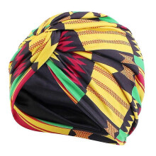 (Geometric yellow) KINCJON Trendy Print Night Faux Silk Lining Sleep Cap Chemotherapy Hair Care Crosstwist
