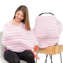 Infant Nursing Cover for Car Seat, Multi Use, Pink and White Stripes