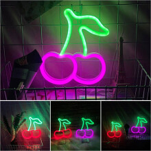 Cherry Neon Signs Led Signs Neon Light Red Room Decor Aesthetic Led Light Fruit Night Light for Bedroom Bar Hotel Party Game Room Wall Art Decoration