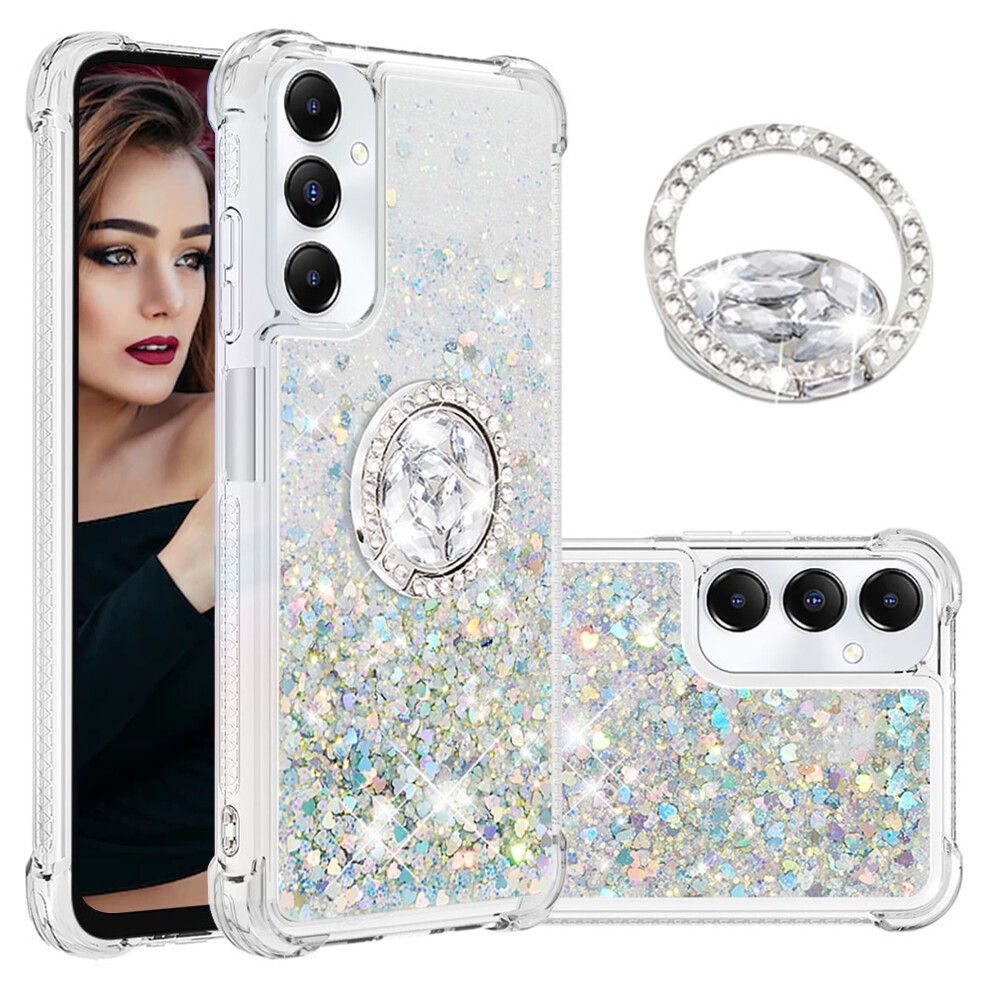 Glitter Clear Bling Case For Compatible With Samsung Galaxy A05s Â Liquid Quicksand Design With Diamond Ring Holder, Lsz Silver 9365509209738