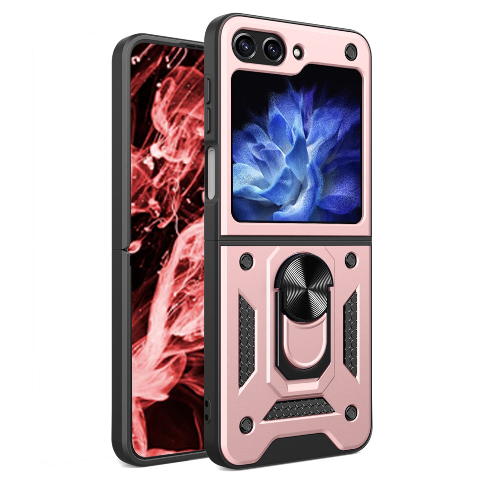 Military Grade Drop-Proof Case With Ring Kickstand For Compatible With Samsung Galaxy Z Flip5 – Rose Gold 9365509209837