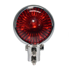 (Silver - Red) Rear Tail Light High Brightness Small Round Retro Motorcycle LED Brake Tail Signal Light