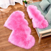 2 Pcs Valentines Heart Rug, Pink Heart Shaped Rug, Fluffy Faux Fur Rugs, Shag Mats for Bedroom Living Room, Love Coquette Room Decor(35*70cm)