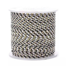 1 Roll Handmade 4-Ply Polycotton Cord Macrame Cotton Rope with Gold Wire 1.5mm-Black