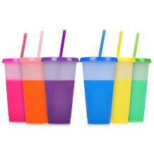 Plastic Tumblers with Lids and Straws for Adults Kids, 24 oz Reusable Boba Drinking Cups Ice Cold Color Changing Cups for Party