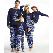 Familie Matchende Julepyjamas Dame Bomuld Pyjamas Herre Tøj Nattøj Langærmet Pyjamas (Blå-børn 3/4T)