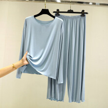 Women's Cotton Pajama Set Solid Blue Long Sleeve Large Sizes
