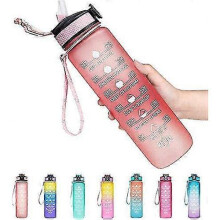 (Orange) Water Bottle With Time Marker 1l Leakproof With Straw And Filter Tritan Bpa Free