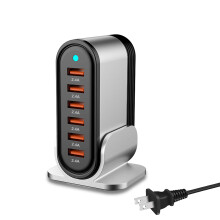 USB Charging Station 6 Port Fast Charger QC3.0 for iPhone Samsung Multiple Devices Silver