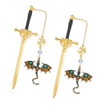 2 Pcs Metal Bookmarkers Creative Bookmarks Dragon Swords Page Markers Gift