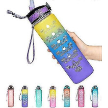 (Yellow blue purple) Water Bottle With Time Marker 1l Leakproof With Straw And Filter Tritan Bpa Free