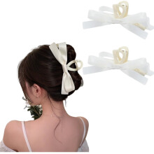 2pcs Big White Bow Hair Claw Clips for Women & Girls, Nonslip Barrettes for Thin/Thick/Curly Hair