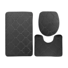 Bath Mats Set Hwkond, Bathroom Toilet Cover Bathroom Mats Absorbent Printed Floor Mats Bathroom Toilet 3 Piece Floor Mat Set,Black