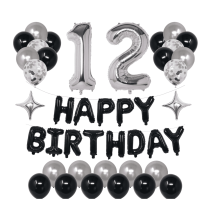 12th Birthday Decorations Men Women, Black Silver 12th Birthday Party Decorations with 2th Birthday Balloons for Her Him