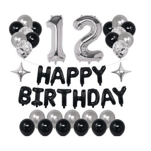 Set di decorazioni per il 14 compleanno – Lamina nera e argento e