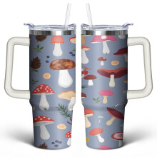 Mushroom 30 oz Tumbler with Handle Lid & Straw – Stainless Steel, Vacuum-Insulated – Cute Gift for Women, Men, Friends – Compatible with Most