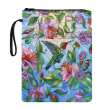Buchhülle mit Blumen- und Kolibri-Motiv und Tasche, waschbare Tragetasche aus Polyester für Freundesbücher, Zeitschriften und Schreibwaren, 29 x
