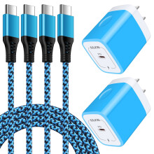 Bloc de încărcare USB-C PD 20W cu 2 cabluri USB-C de 1,8 m – Adaptor de perete cu încărcare rapidă, compatibil cu iPhone/Samsung