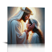 Jesus Embracing Woman Canvas Wall Art, Christian Home Decor for Living & Prayer Room – Compatible with Standard Frames
