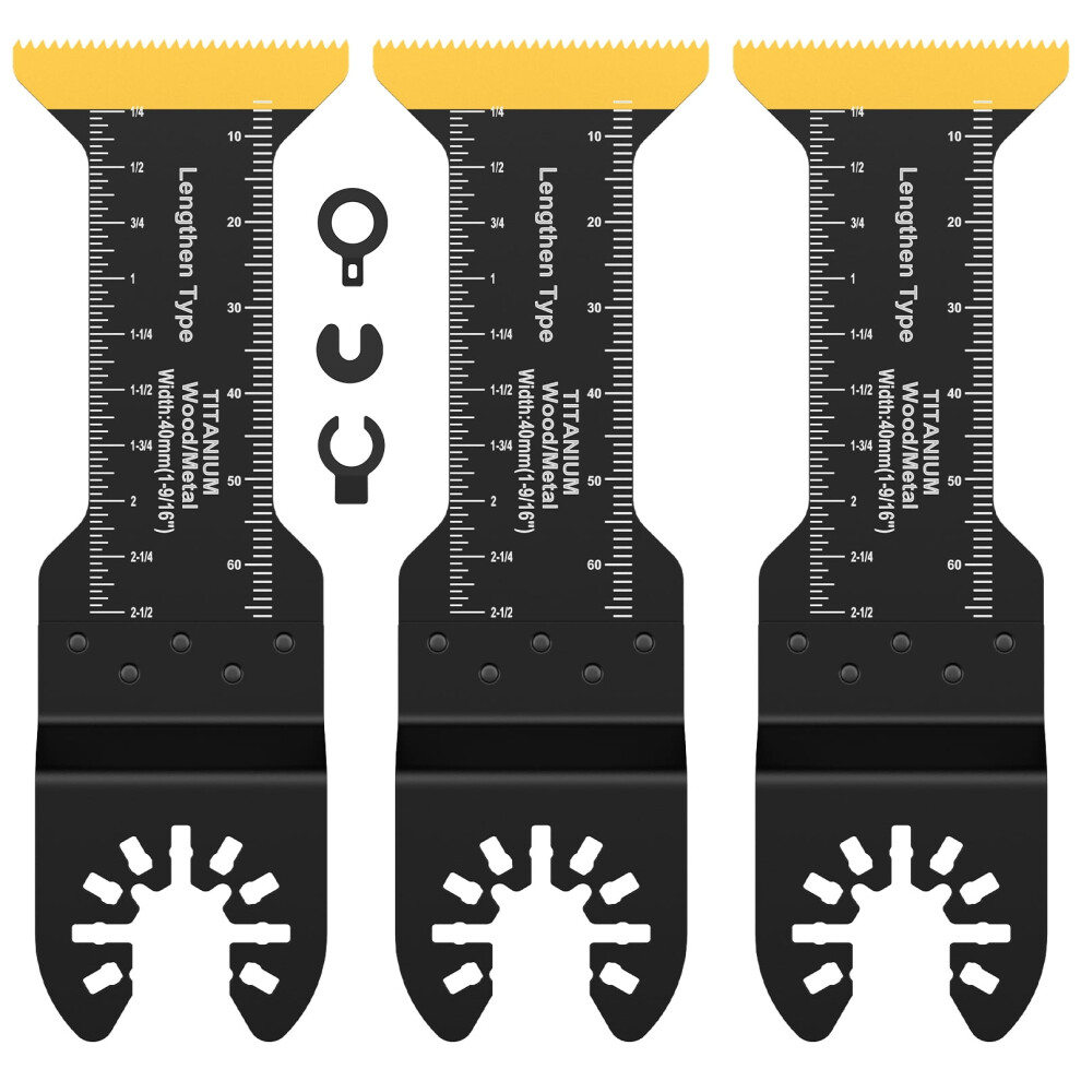 3Pcs Extra-Long Titanium Bi-Metal Oscillating Saw Blade Set Multifunctional Oscillating Multitool Blades With 3 Spacer Adapters For Wood 9028731227399