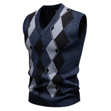 Heren Argyle Sweater Vest Mouwloos Gebreid Vest met V-hals Zakelijk Tanktop Kantoor Gebreide Trui