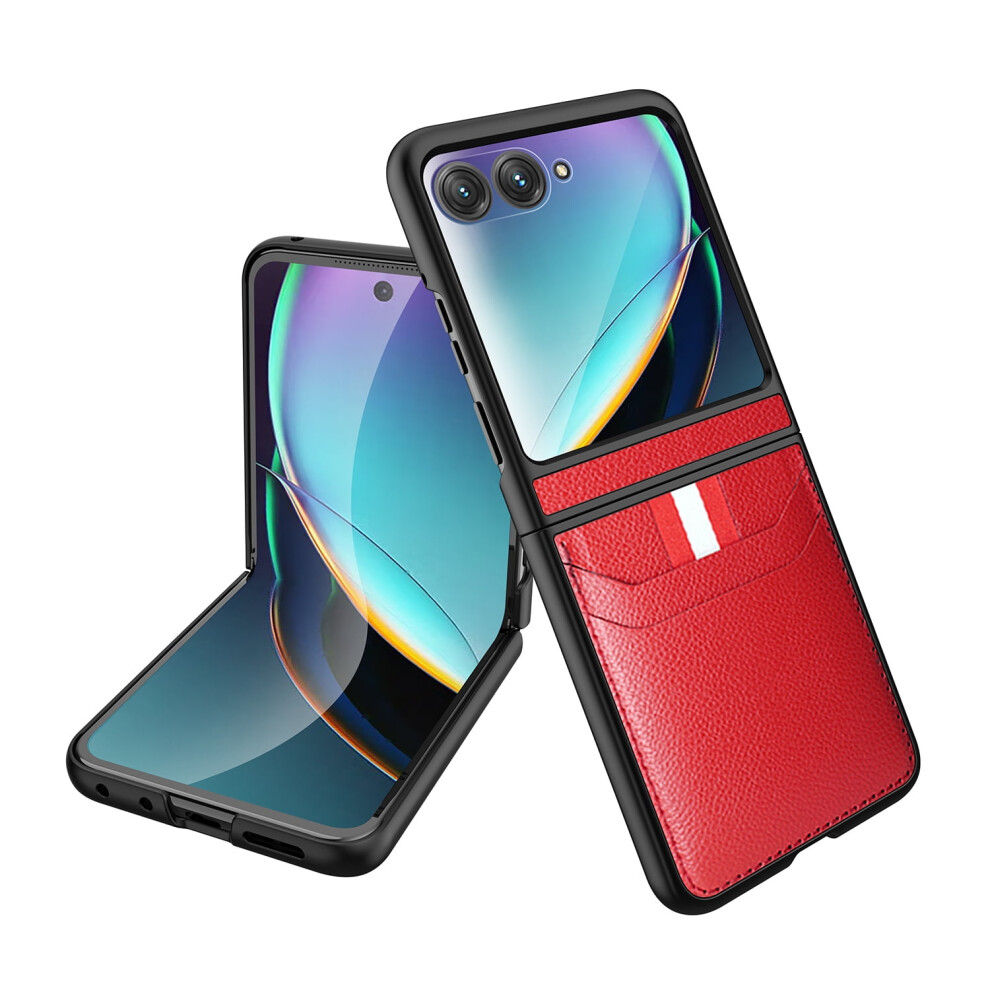 Motorola Razr 2024 Case With Built-In Screen Protector, Wallet & Card Holder, Slim Pu Leather Pc Bumper, Shockproof, Red 9028731265711
