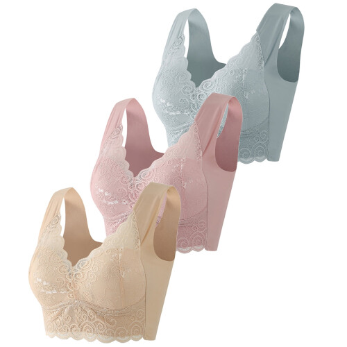 Women Seamless Lace Wire-Free Bras 3-Pack