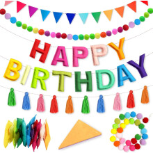 Birthday Decorations, Happy Birthday Banner with Balls, Stars, Circle Dots, Happy Birthday Party Decorations for Women Men Boys Girls