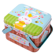 Aufbewahrungsbox aus Weißblech mit Griff, bunte Dekobox mit Hasenmotiv, Oster-Organizer für Süßigkeiten, Kleinigkeiten, Geschenke und als