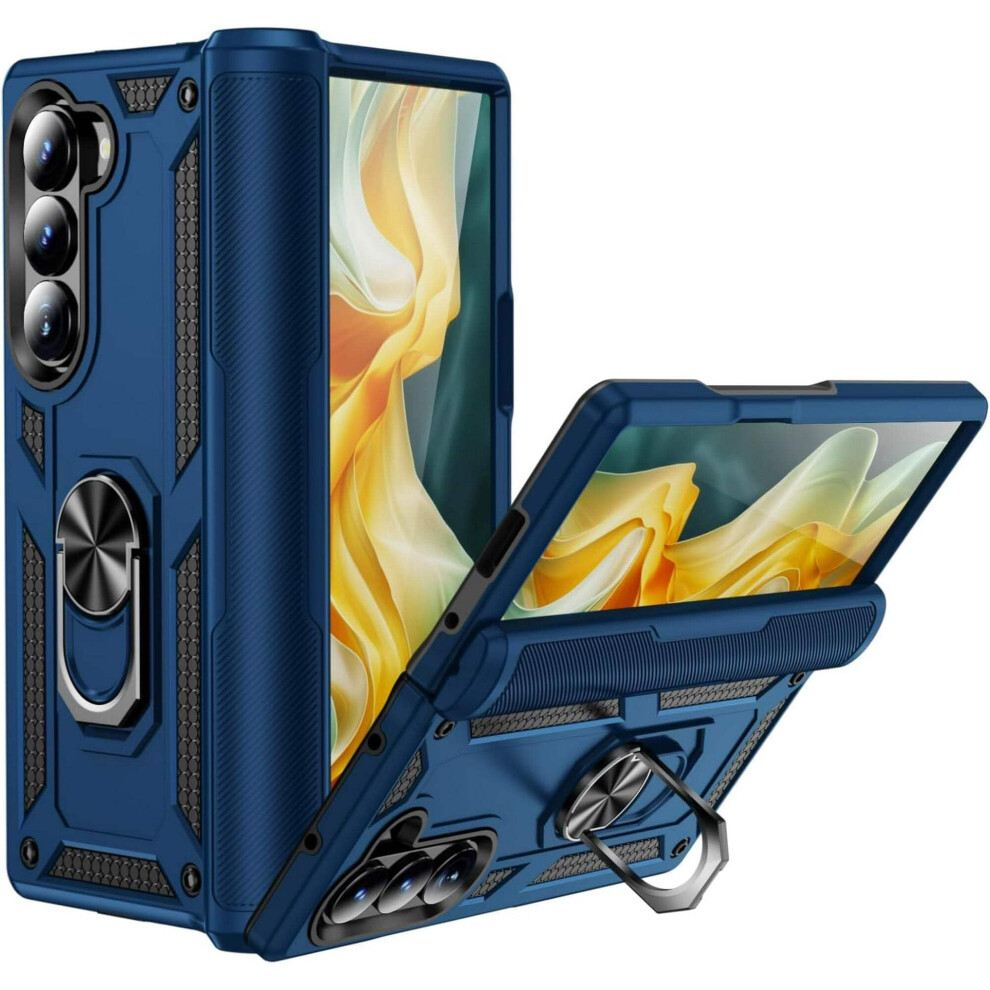 Case For Galaxy Z Fold 6 With Builtin Ring Kickstand, Duallayer Drop Protection, Navy Cover Blue 9092120193688