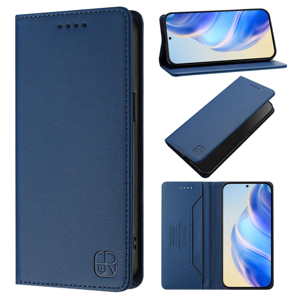 Leather Flip Wallet Case With Rfid Blocking, Card Holder And Kickstand For Oppo Find X5 Lite / Reno7 5G Dark/Blue 9771547570387