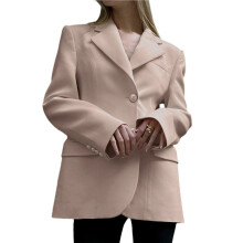 Dames Slim Fit Trenchblazer met V-Hals en Getailleerde Pasvorm, Geschikt voor Kantoor en Woon-Werkverkeer. Elegant en Flatterend Ontwerp. Lichtbruin M