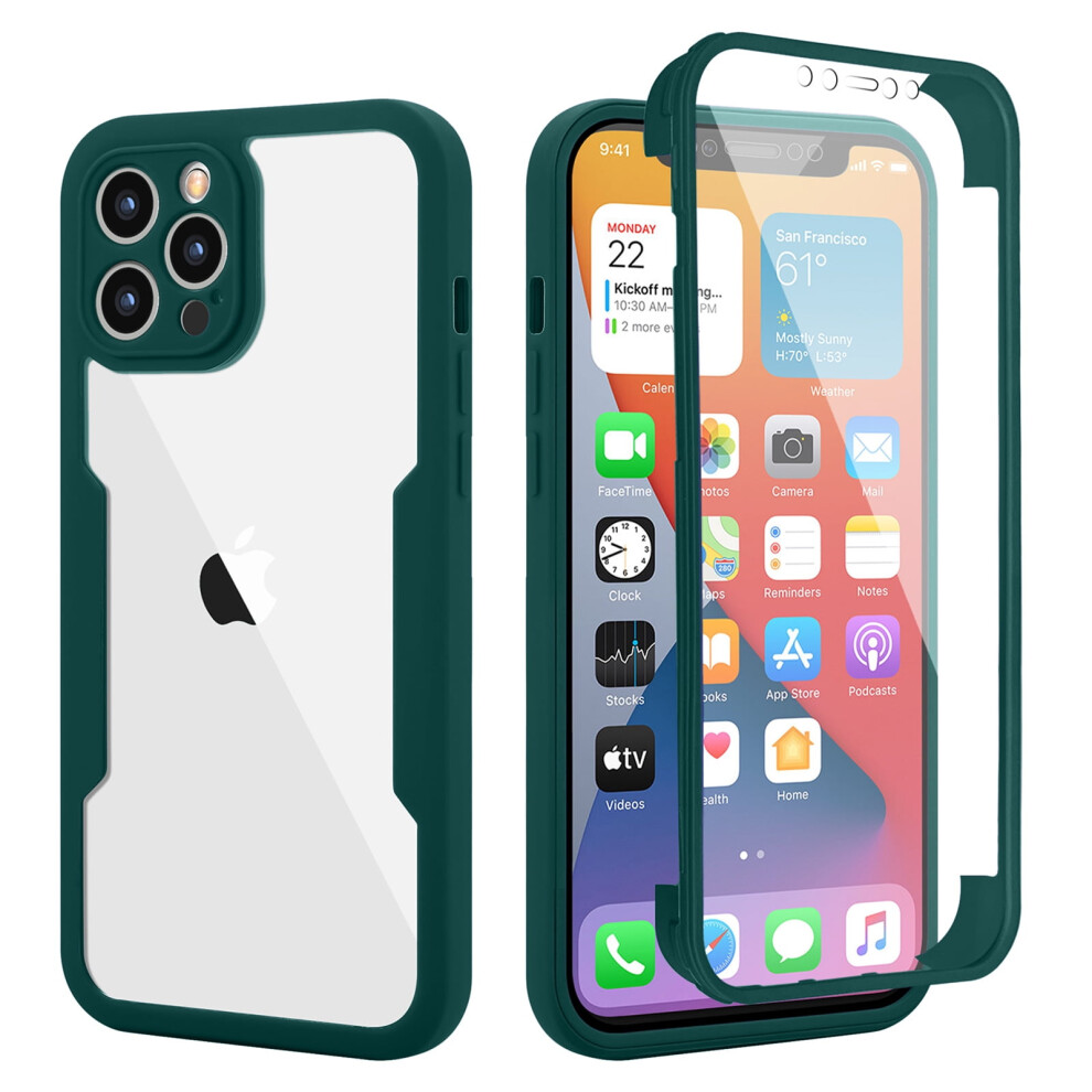 Clear Iphone 13 Pro Max Case With Built-In Screen & Lens Protector, Transparent Rugged Tpu Full Body Case Â Green 9479868428423