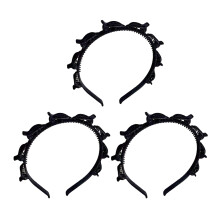 Xinwanna 3Pcs Braided Headband with 8 Clips Each Multi-Tooth Layered Design Hair Hoop Women Girls Easy Styling Hair Accessories (Black)